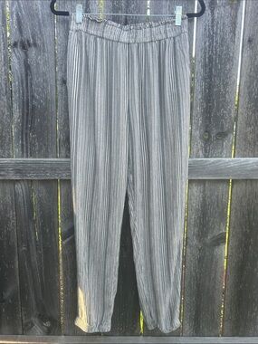 American Eagle Striped Ruffle Elastic Waist Viscose Pants Large Boho Large